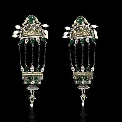 The Antique Silver 925 Amprapali Royal Green Earrings