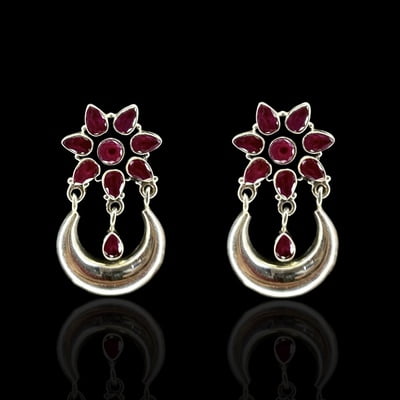 Sterling SIlver 925 Oxidised Red Flower Earrings
