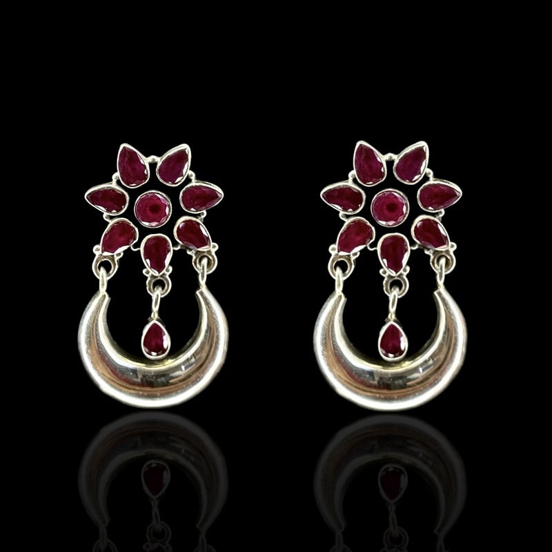 Sterling SIlver 925 Oxidised Red Flower Earrings Sterling SIlver 925 Oxidised Red Flower Earrings