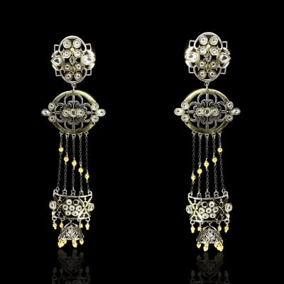 The Antique Silver 925 Amrapali Long Beads Earrings