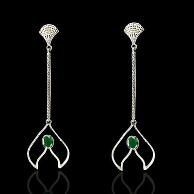 Sterling SIlver 925 Oxidised Emerald Dangler Earrings