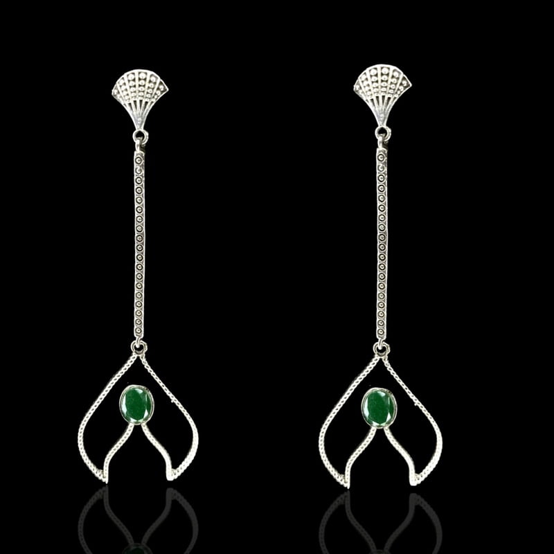 Sterling SIlver 925 Oxidised Emerald Dangler Earrings Sterling SIlver 925 Oxidised Emerald Dangler Earrings
