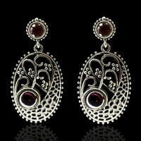 Sterling Silver 925 Oxidised Oval Red Stone Earrings Sterling Silver 925 Oxidised Oval Red Stone Earrings