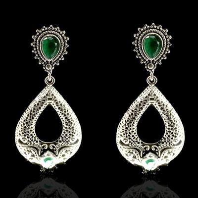 Sterling Silver 925 Oxidised Sea Green Earrings