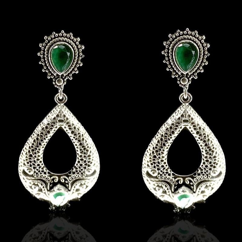 Sterling Silver 925 Oxidised Sea Green Earrings Sterling Silver 925 Oxidised Sea Green Earrings