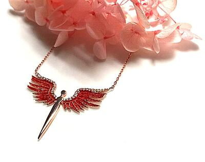 The Rose Gold Red Wing Pendant with Link Chain