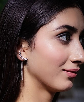 Rose Gold Leaf Climber Earrings