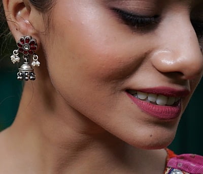 The Red Flower Oxidized Jhumkas