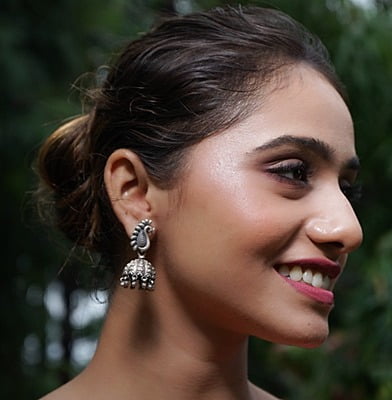 Cute Peacock Antique Oxidized Jhumkas