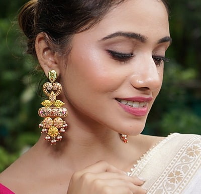 The Amrapali Flower and Petals Long Earrings