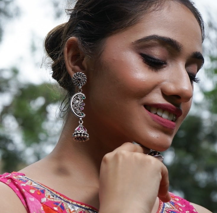 Sterling Silver 925 Oxidised Long Jhumki Sterling Silver 925 Oxidised Long Jhumki