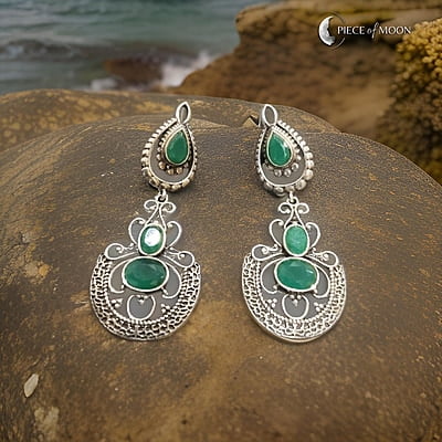 Sterling Silver 925 Oxidised Forest Green Earrings