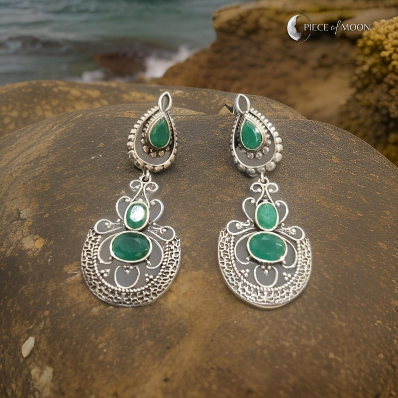Sterling Silver 925 Oxidised Forest Green Earrings Sterling Silver 925 Oxidised Forest Green Earrings