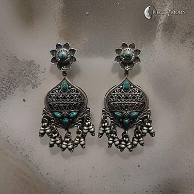 The Antique 925Sterling Silver Turquoise Green BeadsJhumki