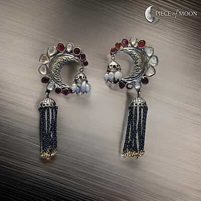 925 Sterling silver moon shaped jhumkis