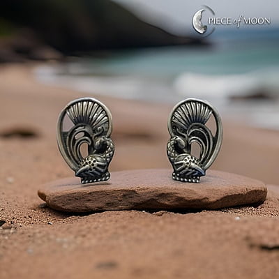 Oxidised peacock earring