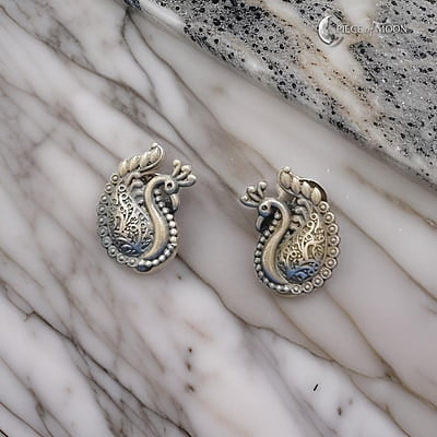 The Sterling Silver Antique Peacock Earring