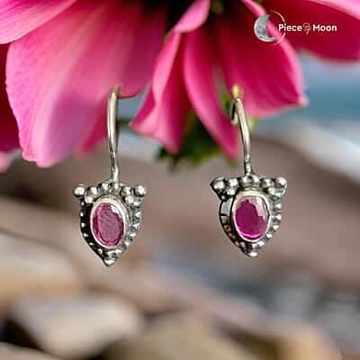 925 Sterling Silver Oxidised Red Stone Earring