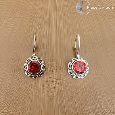 Oxidised Red Stone Earring