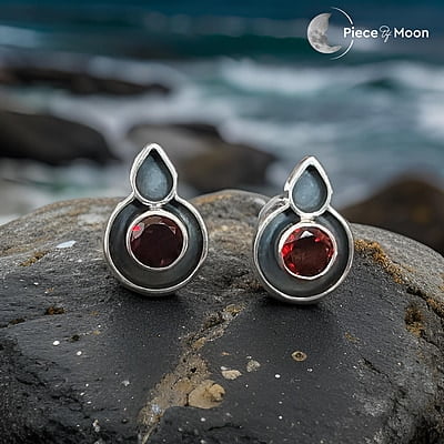 Oxidised Red Stone Earrings