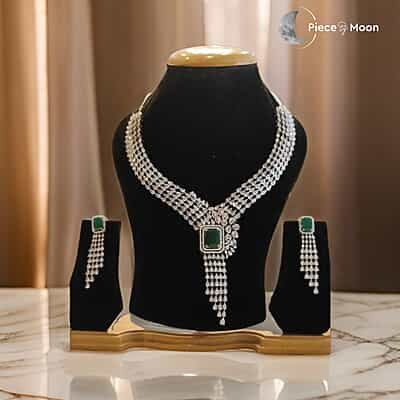 Diamond Necklace With Green Stone