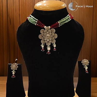 Antique Oxidised Flower Necklace