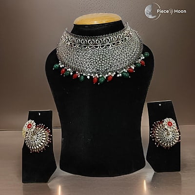 Flower Oxidised Chokar Set