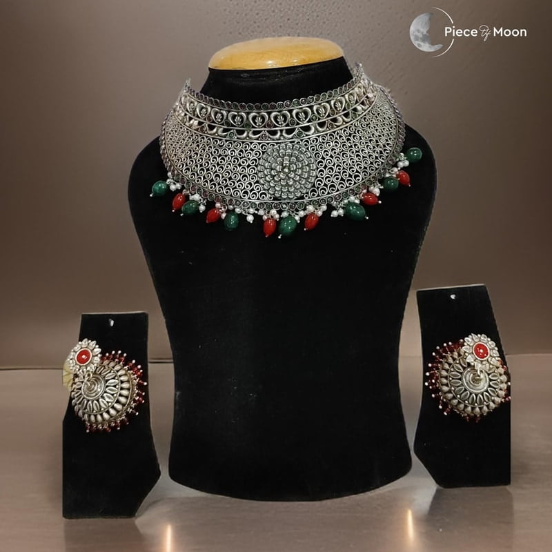 Flower Oxidised Chokar Set Flower Oxidised Chokar Set