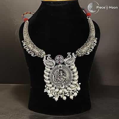 Lord Ganesha With Peacock Oxidised Set