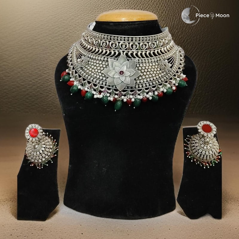 Blooming Flower Oxidised Chokar set With Jhumkis Blooming Flower Oxidised Chokar set With Jhumkis